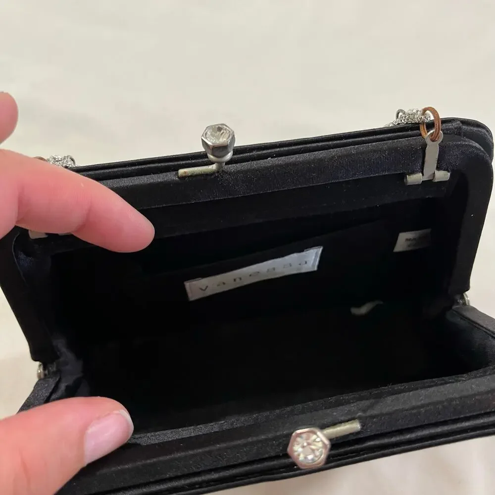 Vtg Y2K 2000s Black Jewel Handle Mini Purse Bag Wristlet Prom Hoco Formal